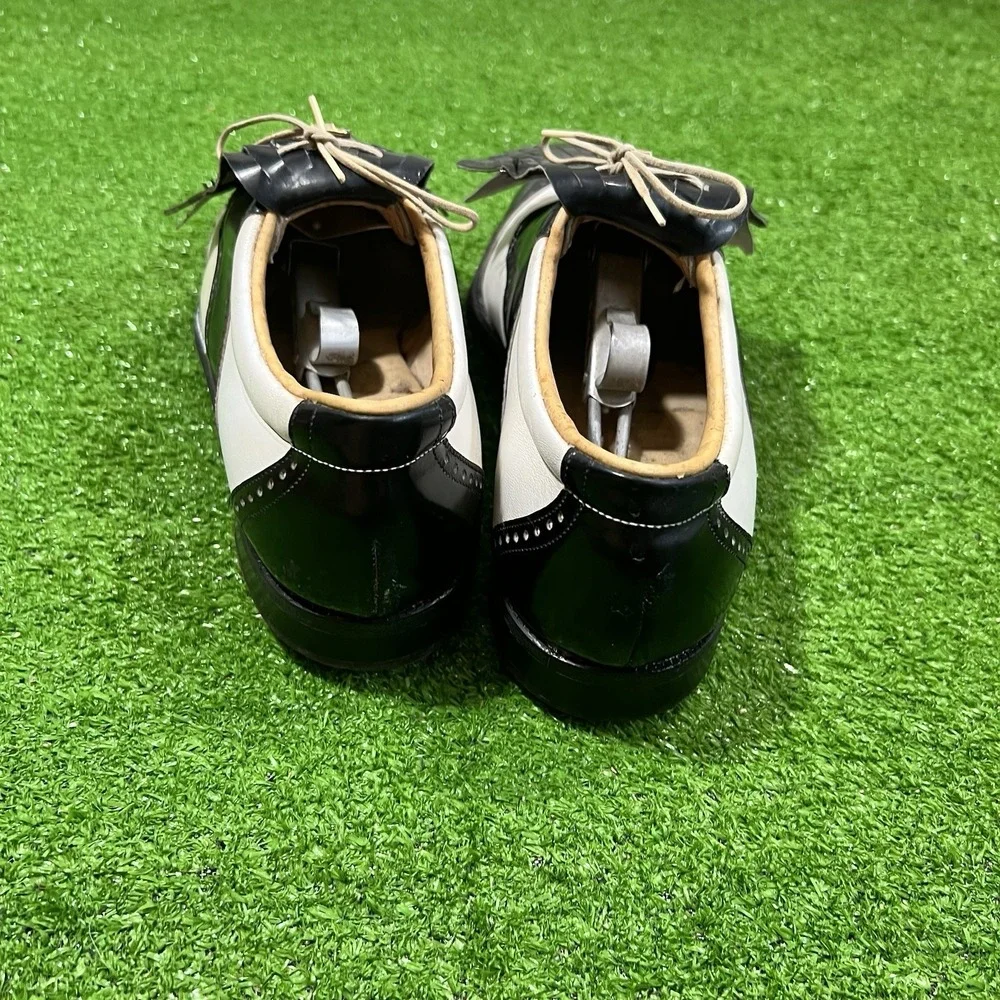 Vtg FootJoy Classics Patent Brogue Wingtip Kiltie‎ Golf Shoes Men 8 White Saddle